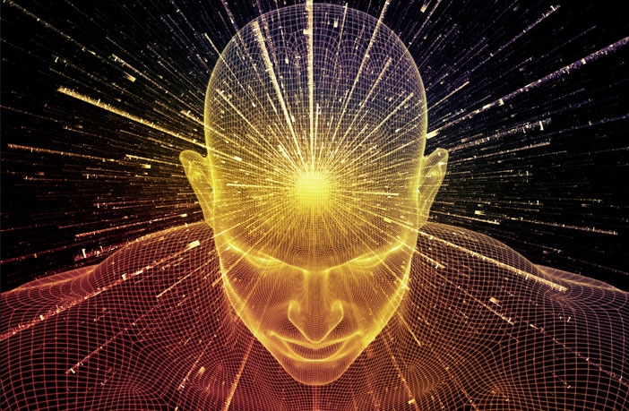 man with glowing brain mystical experience 